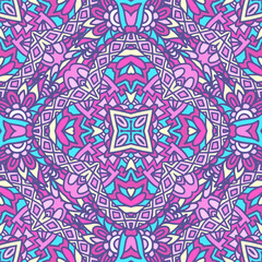 Fototapeta premium Vector seamless pattern doodle art mandala. Ethnic design with colorful ornament. Geometric medallion psychedelic boho style print.