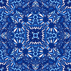 Blue seamless winter decor pattern vintage design. Wallpaper mandala art boho style.