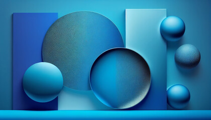 Realistic luxury blue background with sphere ball  elements, Generative AI