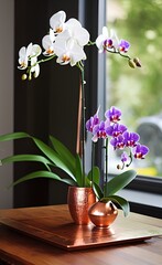 White orchids, copper vase