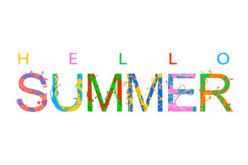 Hello summer. Card with paint letters