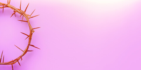 Obraz premium Crown of thorns on lilac background with space for text. Good Friday concept