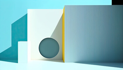 Simple 3D architectural shapes background. Abstract illustration in cool colors highlighting the use of line and shape. Generative AI