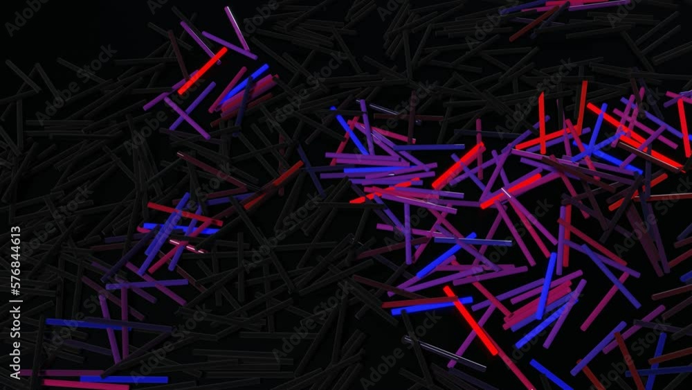 Poster 3d abstract looped bg with lot of gray rectangles lay on plane and light up blue red purple. bulbs s