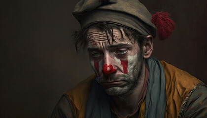 Painting of a sad clown - obrazy, fototapety, plakaty