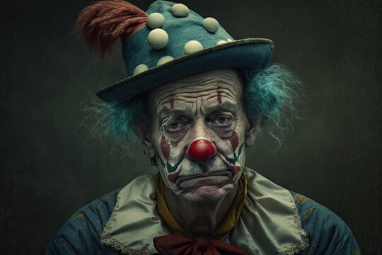 Painting of a sad clown