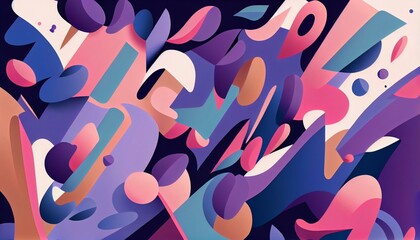 Obraz premium A colorful and playful abstract pattern of irregular shapes and lines in shades of pink, purple, and blue. generative AI