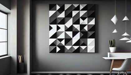 A minimalist and modern background with repeating geometric shapes in shades of black, white, and gray. generative AI