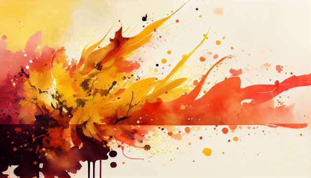 A bold and vibrant watercolor background with splashes of red, yellow, and orange creating a sense of energy and vibrancy. generative AI