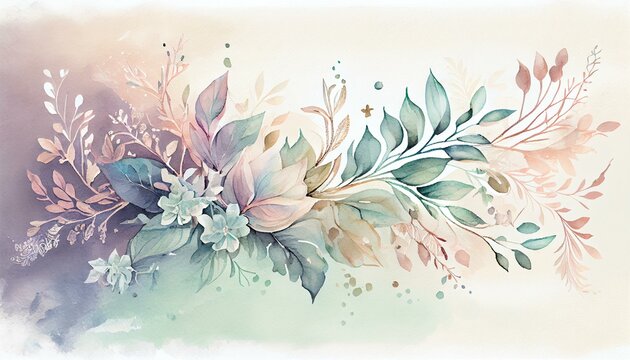 A delicate and charming watercolor background with soft pastel colors and intricate floral patterns. generative AI © Denis Yevtekhov