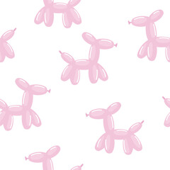 Pink balloon dogs seamless pattern. Cute cartoon print. Vector hand drawn illustration. - 576847407
