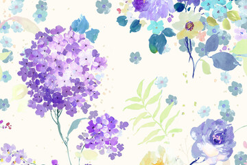 Obraz na płótnie Canvas Watercolor flowers, roses, peonies, paisley butterflies