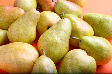 Heap of ripe pears, closeup