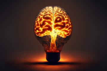 Generative AI of a lightbulb in the shape of a brain concept for Education on Sustainable Power, Bright Ideas for Science Projects, Intelligent Design Solutions