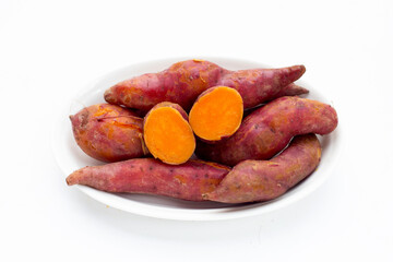 Boiled sweet potatoes in white background