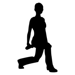 Entrenamiento de aerobic. Silueta de mujer haciendo ejercicio de fitness con pesas