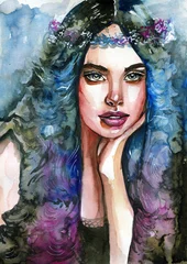 Photo sur Plexiglas Inspiration picturale A hand-painted painting depicting a portrait of a spiritual girl.