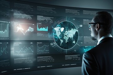 Analyst working with Business Analytics on computer to make report with KPI. AI generation