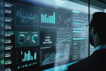 Analyst working with Business Analytics on computer to make report with KPI. AI generation
