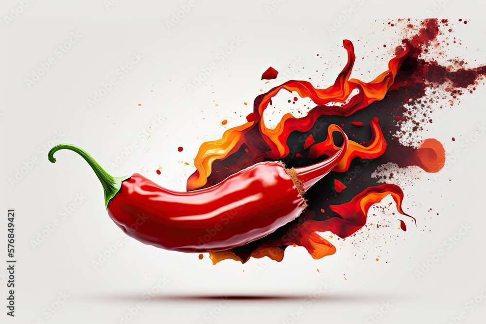 Sticker images of a red chili pepper with smoke emanating from it on a white background. national, and traditionally spicy. Generative AI