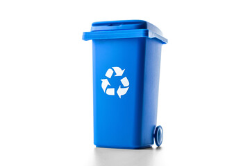 Separation recycle. Blue dustbin for recycle paper trash isolate - obrazy, fototapety, plakaty