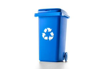 Separation recycle. Blue dustbin for recycle paper trash isolate