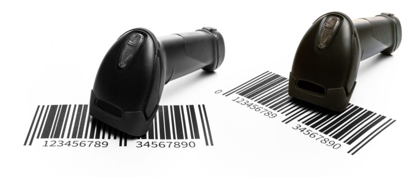 Barcode scanning. Reader laser scanner for warehouse. Retail lab