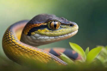 Obraz premium illustration, an asian vine snake resting on a branch, generative ai