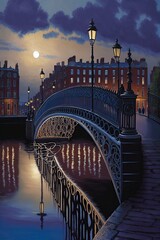 Fototapeta premium beautiful illustration of a bridge in Dublin, Ireland, ai generative