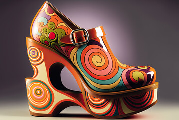 Psychedelic 1970s Platform Shoe - Concept Retro Footwear - Generative AI