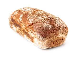 Fresh loaf of rye bread isolated on white background