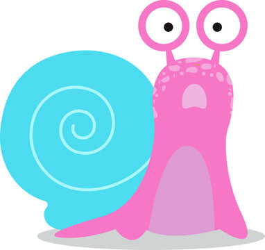 Cartoon illustration of a frightened snail on a white background. Vector illustration of a frightened snail. The idea for a logo, coloring books, magazines, printing on clothes, advertising.