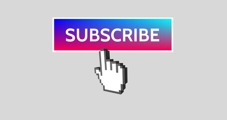 Composition of subscribe text with cursor on grey background