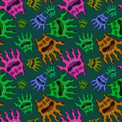 Cartoon monsters arms seamless emoticons aliens pattern for kids clothes print and wrapping paper and fabrics