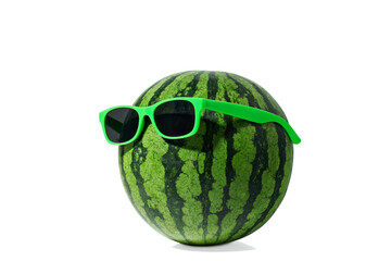 Watermelon with sunglasses on white background