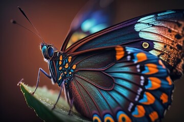 Fototapeta na wymiar Colorful butterfly macro close-up illustration. Generative AI.