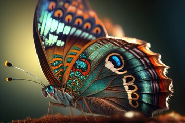 Colorful butterfly macro close-up illustration. Generative AI.