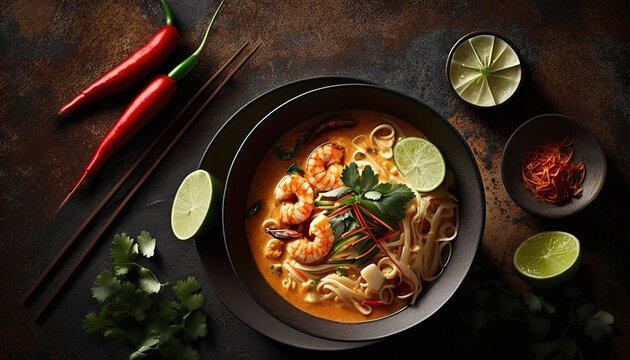 A hearty bowl of laksa with prawns