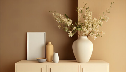wall mockup with flower vase made with generative AI