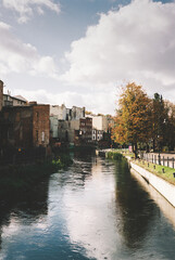 Fototapeta premium Post Soviet prefabricated buildings forming an Eastern European ghetto. The houses are in poor condition and you can see how run down everything is.
