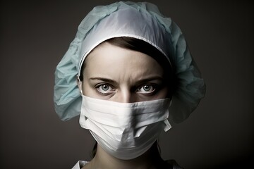 A young nurse in protective gear is sick with the flu. Generative AI