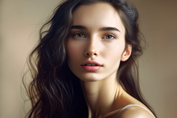 Portrait of young beautiful woman. Digitally AI generated image.	