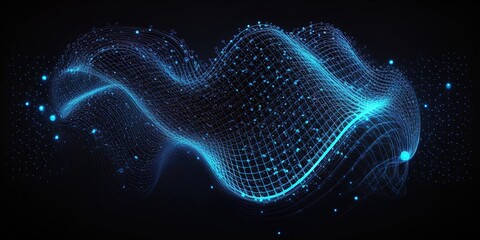 Abstract background of connected points. cyber particle waves. Big data stream. neon gradient. Grid illustration created with generative ai technology