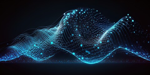 Abstract background of connected points. cyber particle waves. Big data stream. neon gradient. Grid illustration created with generative ai technology