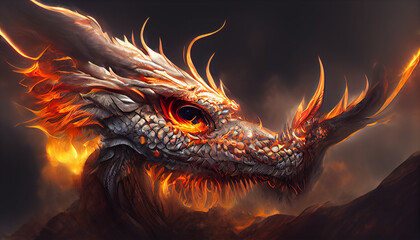 Giant red fire dragon Generative AI