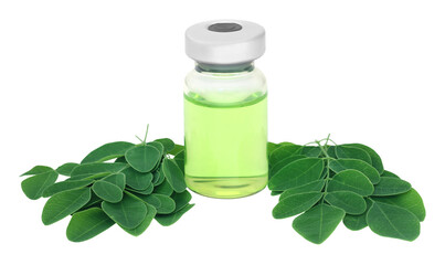 Moringa leaves with medicine in vial