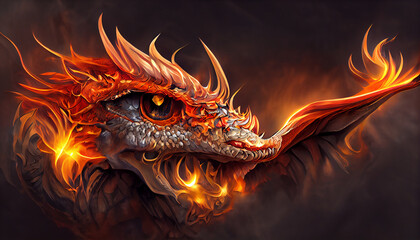 Giant red fire dragon Generative AI