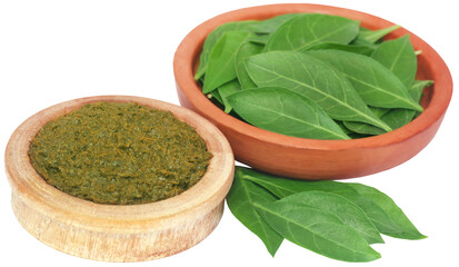 Ayurvedic henna leaves mashed and whole