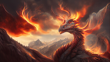 Giant red fire dragon Generative AI