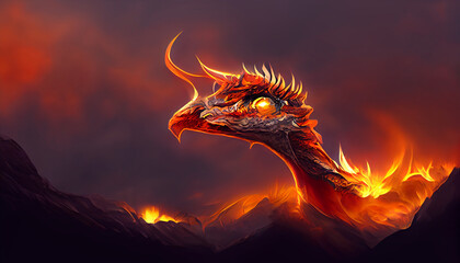 Giant red fire dragon Generative AI